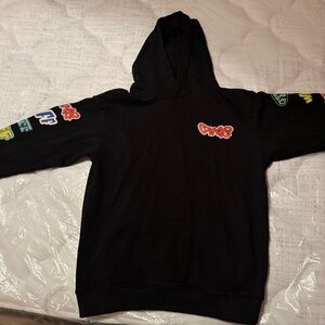 Black Hoodie with Colorful Graphic Patches